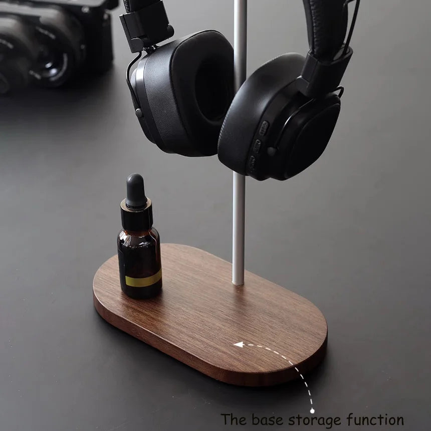 Headphone Stand, Head-Mounted Computer Headset Hanger, Bracket, Desktop Storage, Walnut Wood Aluminum alloy Materials
