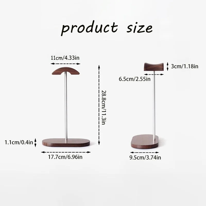 Headphone Stand, Head-Mounted Computer Headset Hanger, Bracket, Desktop Storage, Walnut Wood Aluminum alloy Materials