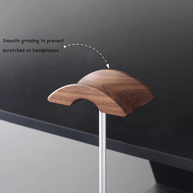 Headphone Stand, Head-Mounted Computer Headset Hanger, Bracket, Desktop Storage, Walnut Wood Aluminum alloy Materials